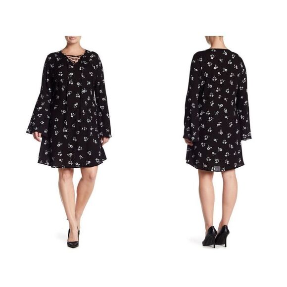 Glamorous Lace-up Long Bell Sleeve Mini Dress 16 - Picture 1 of 16
